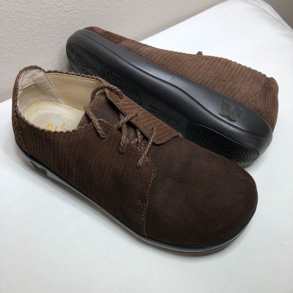 Alegria Pyper Capt Suede & Vertical Corduroy Rib Brown Platform Shoes 38 = 8-8.5 - Picture 2 of 16